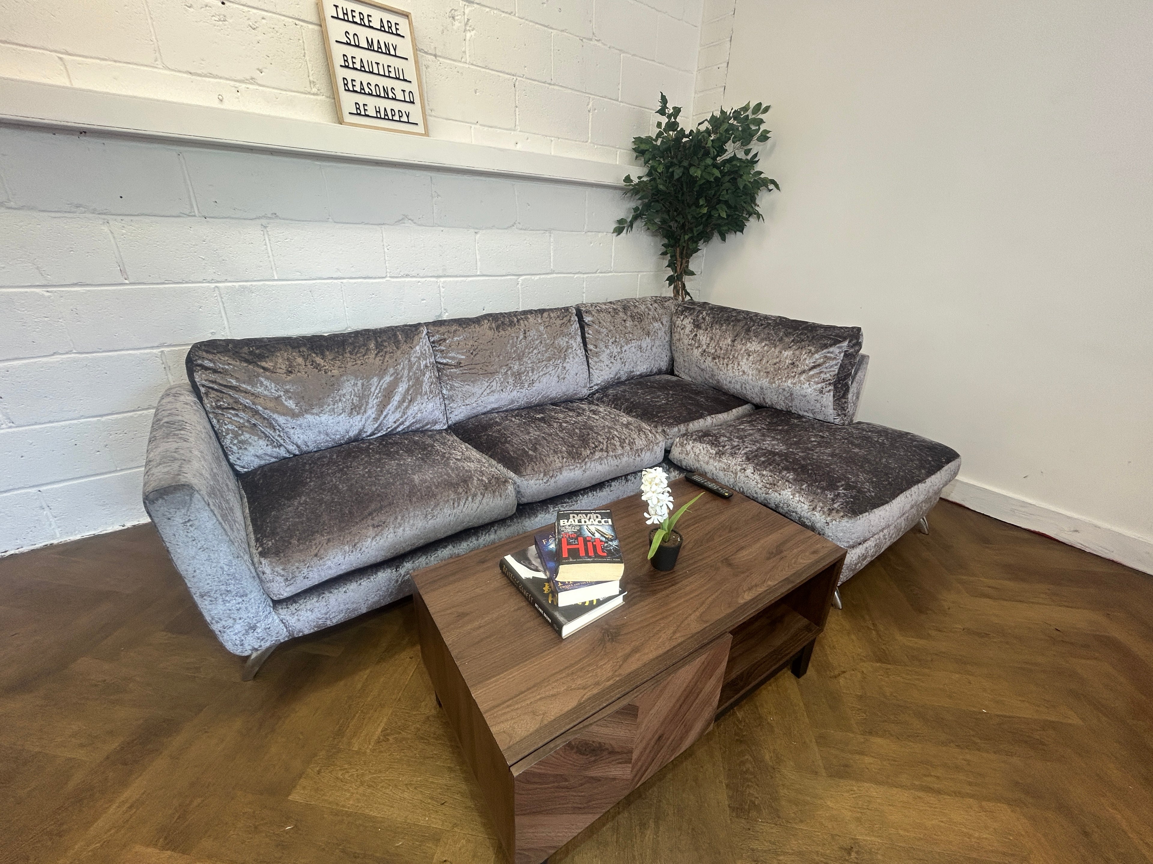 Plush Velvet Corner Sofa From SCS, Left Hand Chaise