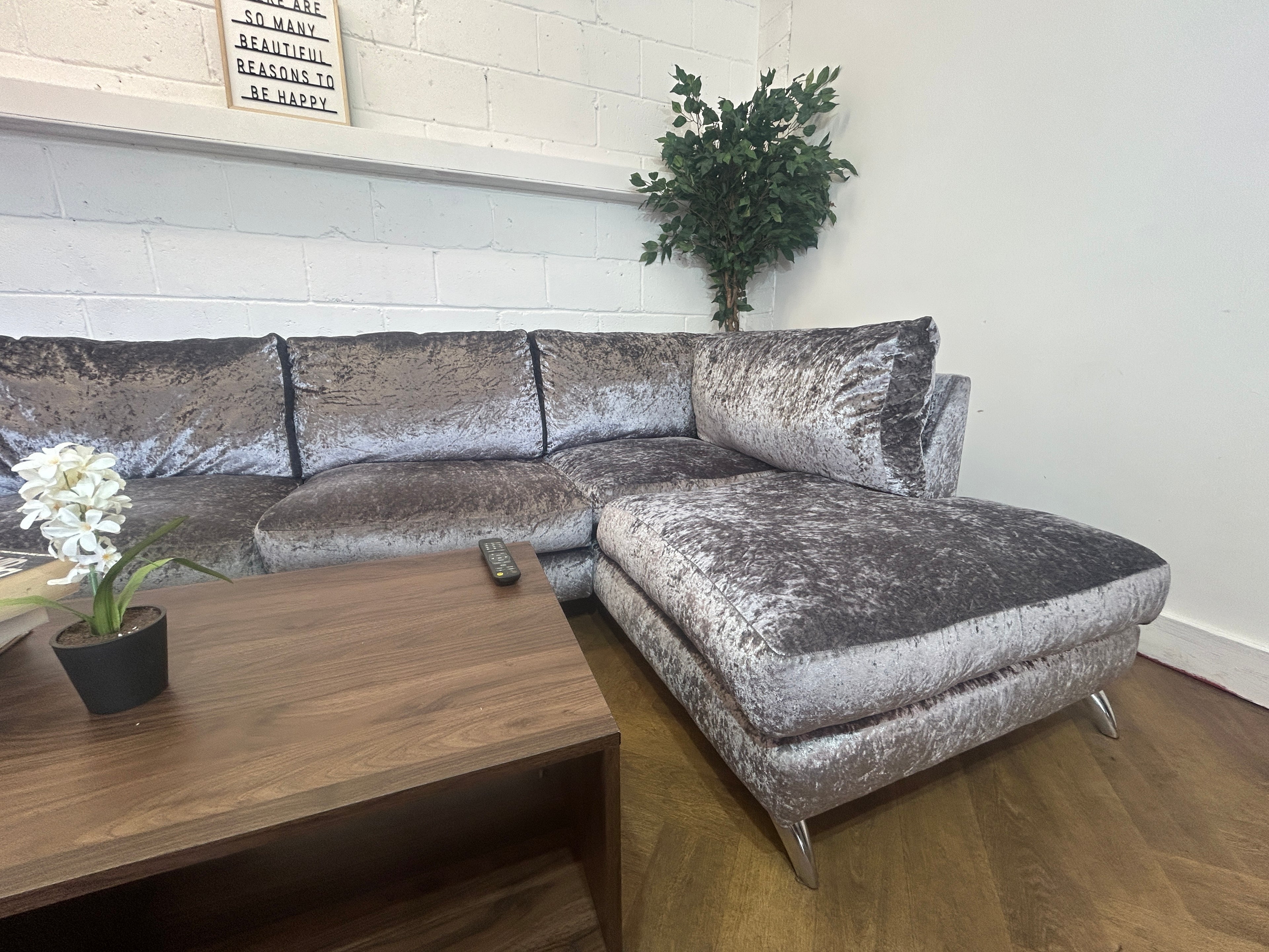 Plush Velvet Corner Sofa From SCS, Left Hand Chaise
