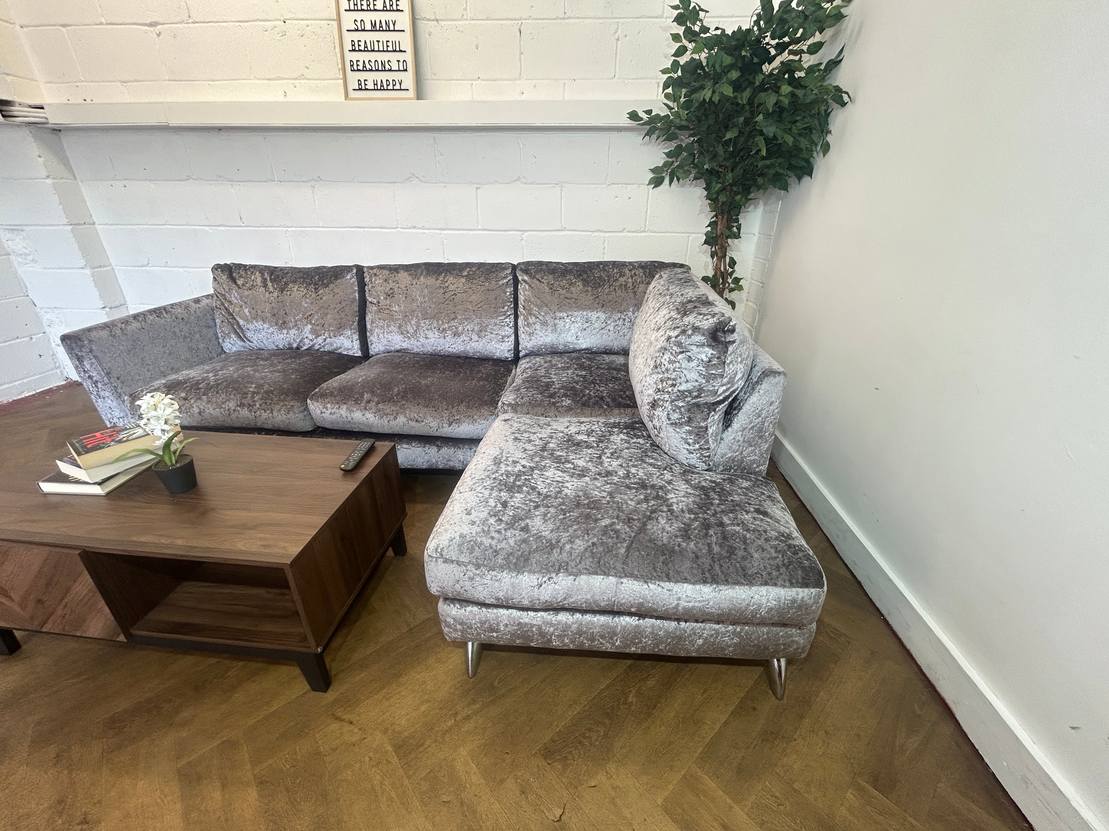 Plush Velvet Corner Sofa From SCS, Left Hand Chaise