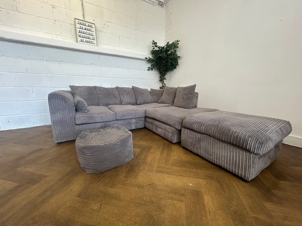 Grey Corded Corner Sofa, Left Hand Chaise