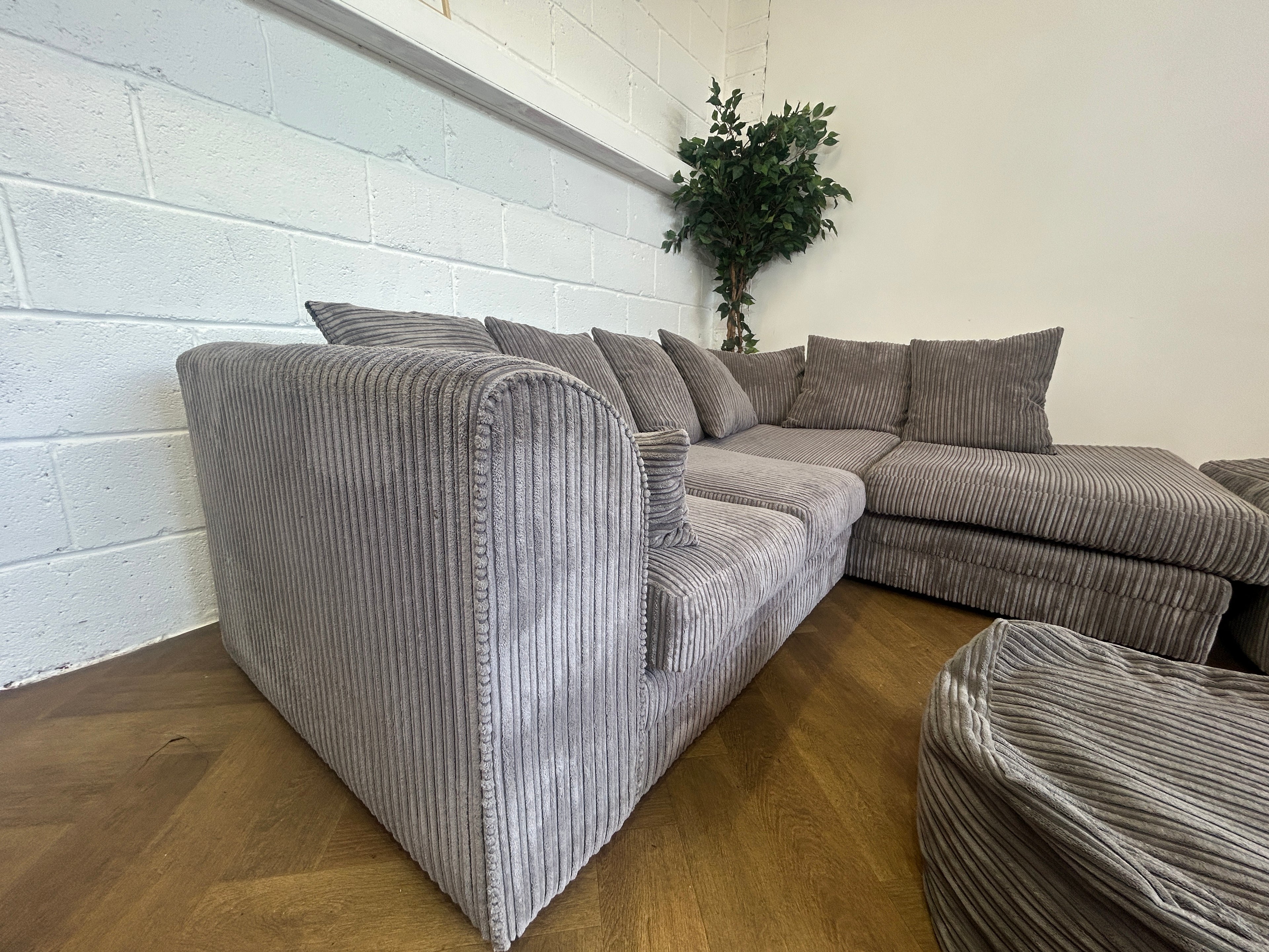 Grey Corded Corner Sofa, Left Hand Chaise