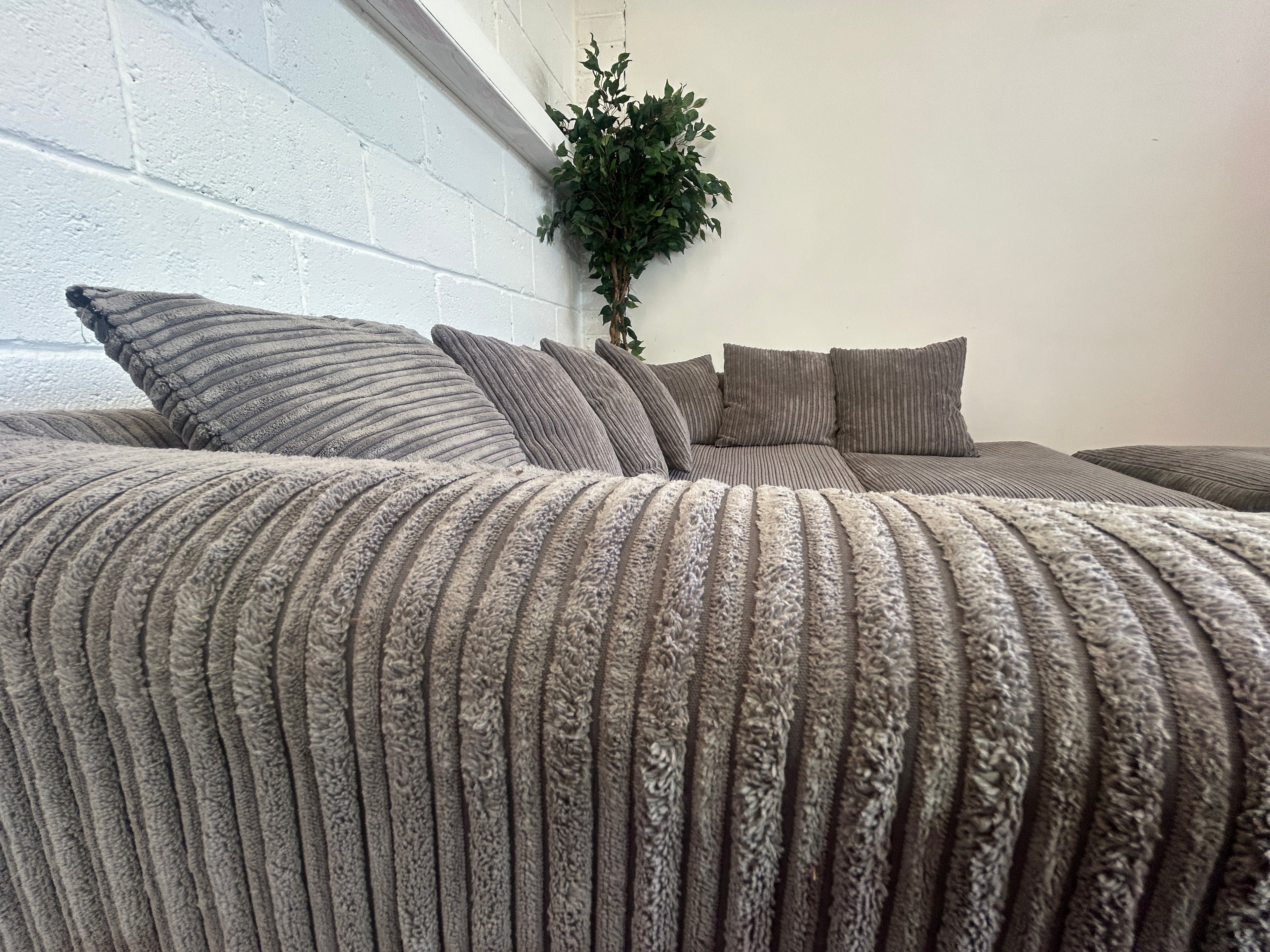 Grey Corded Corner Sofa, Left Hand Chaise