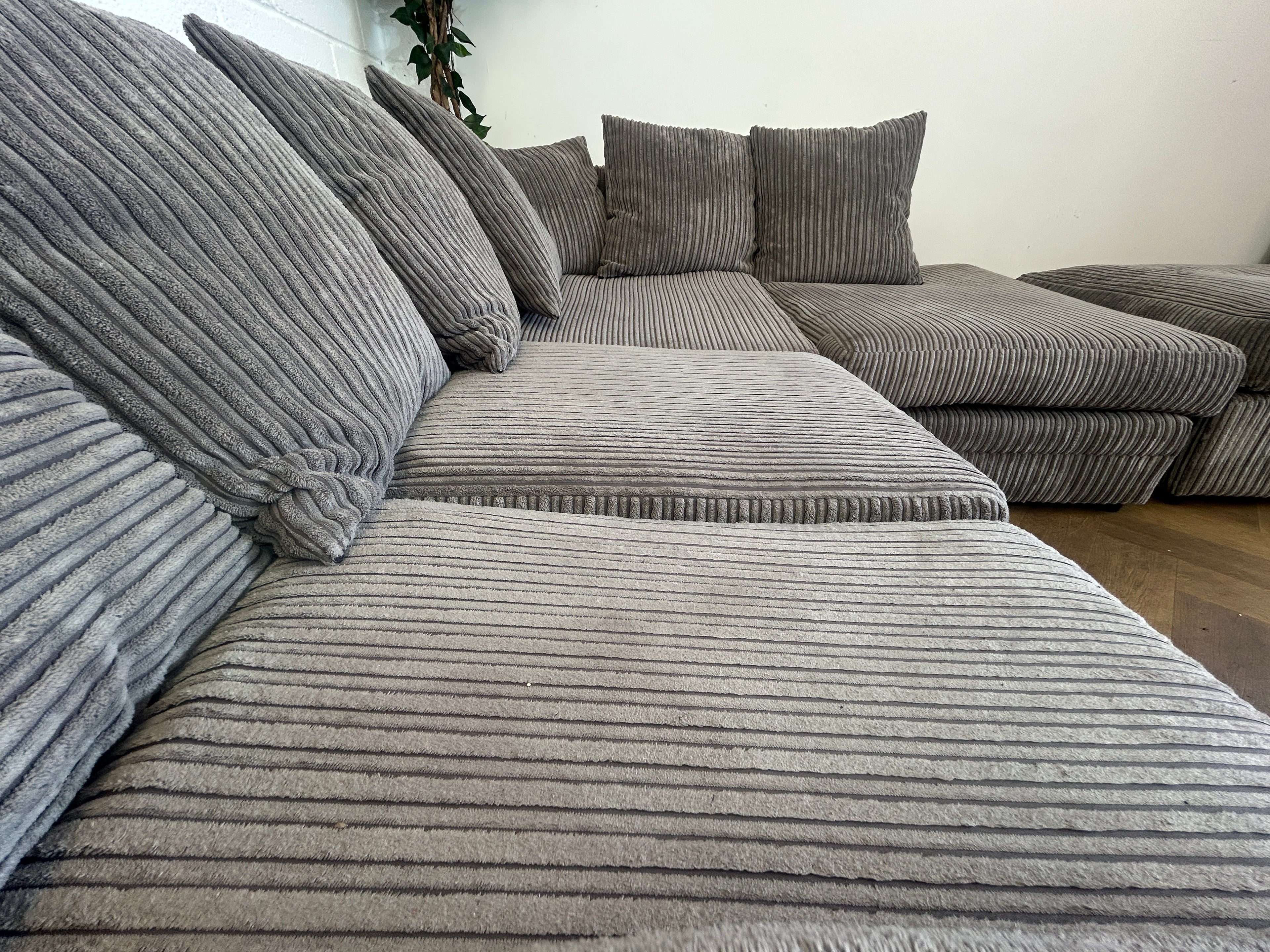 Grey Corded Corner Sofa, Left Hand Chaise