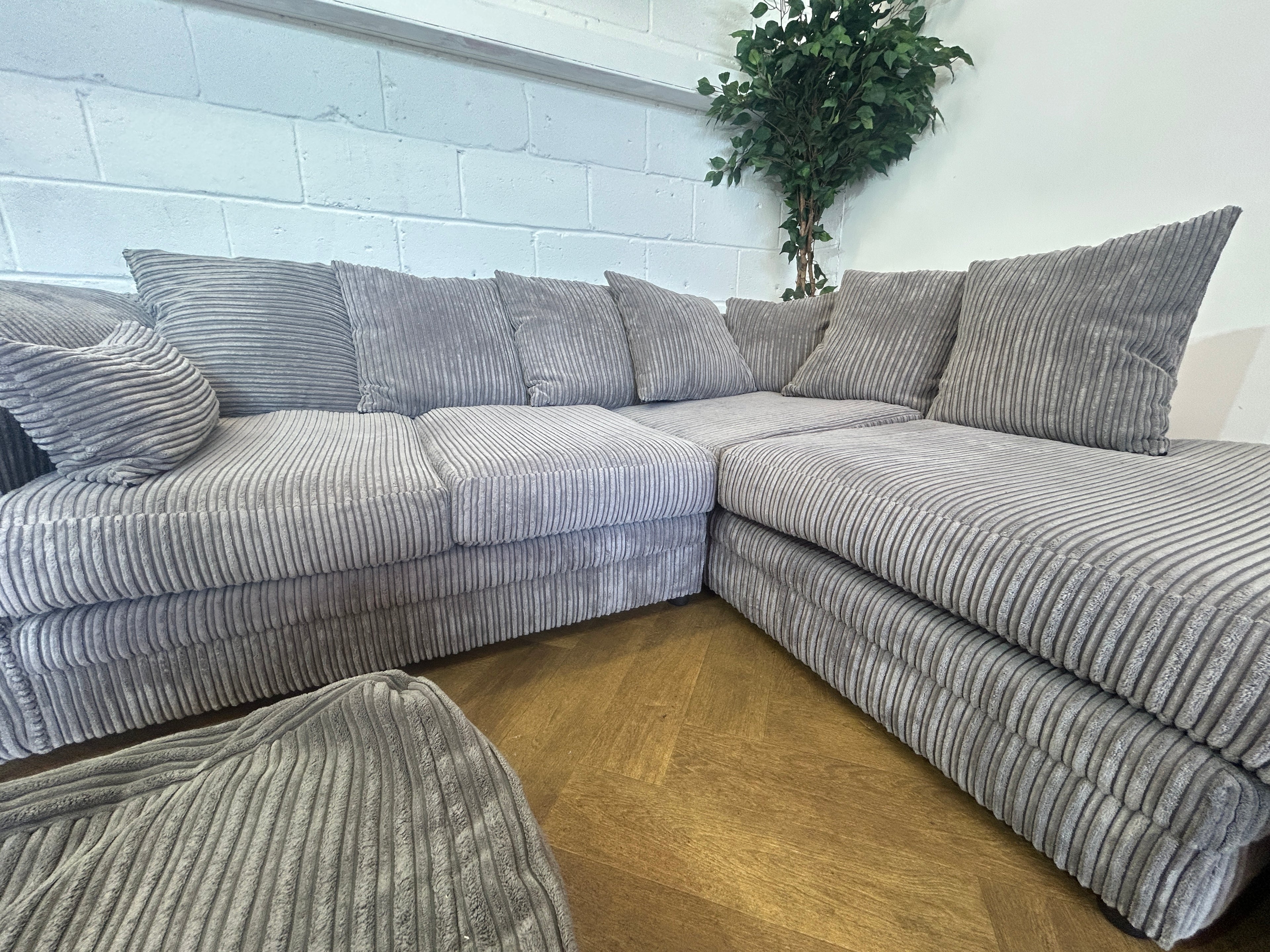 Grey Corded Corner Sofa, Left Hand Chaise