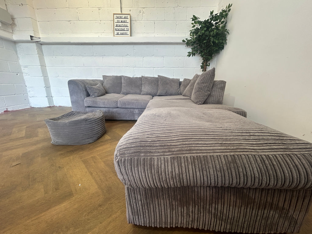 Grey Corded Corner Sofa, Left Hand Chaise
