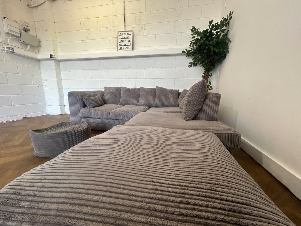 Grey Corded Corner Sofa, Left Hand Chaise