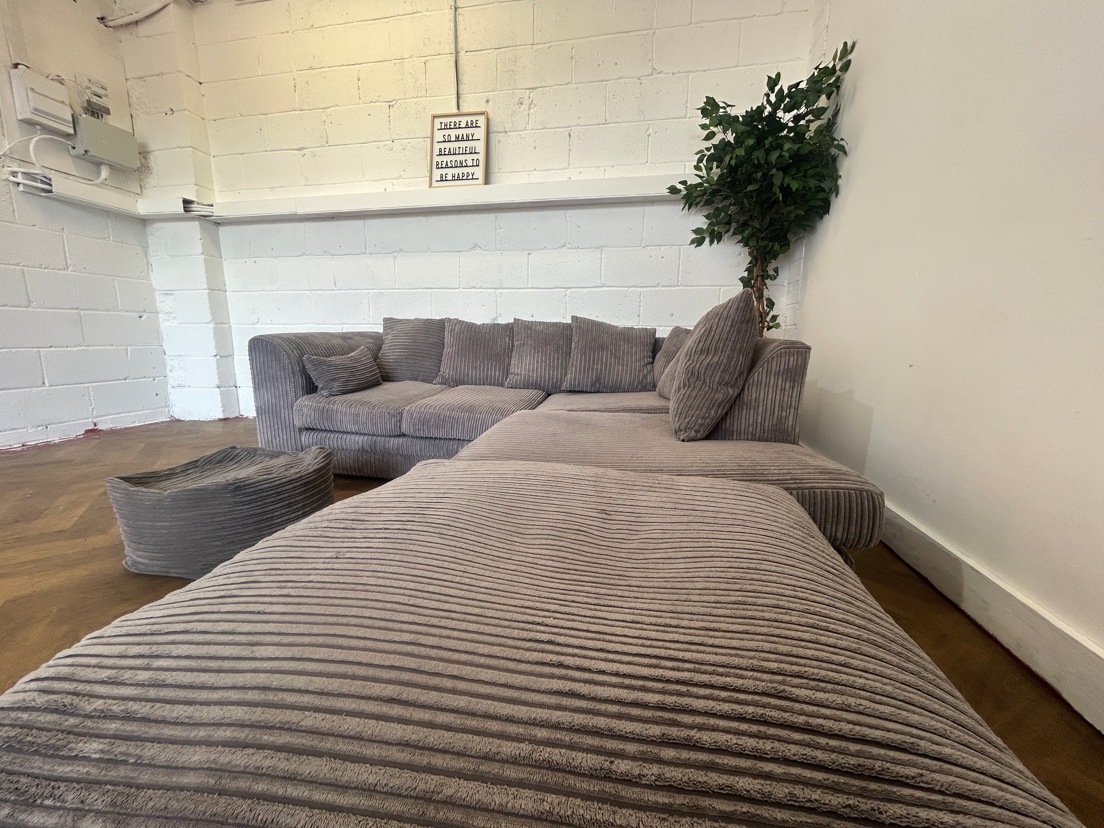 Grey Corded Corner Sofa, Left Hand Chaise