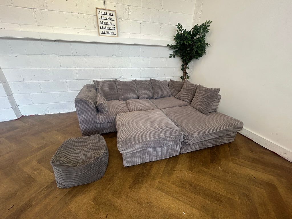 Grey Corded Corner Sofa, Left Hand Chaise