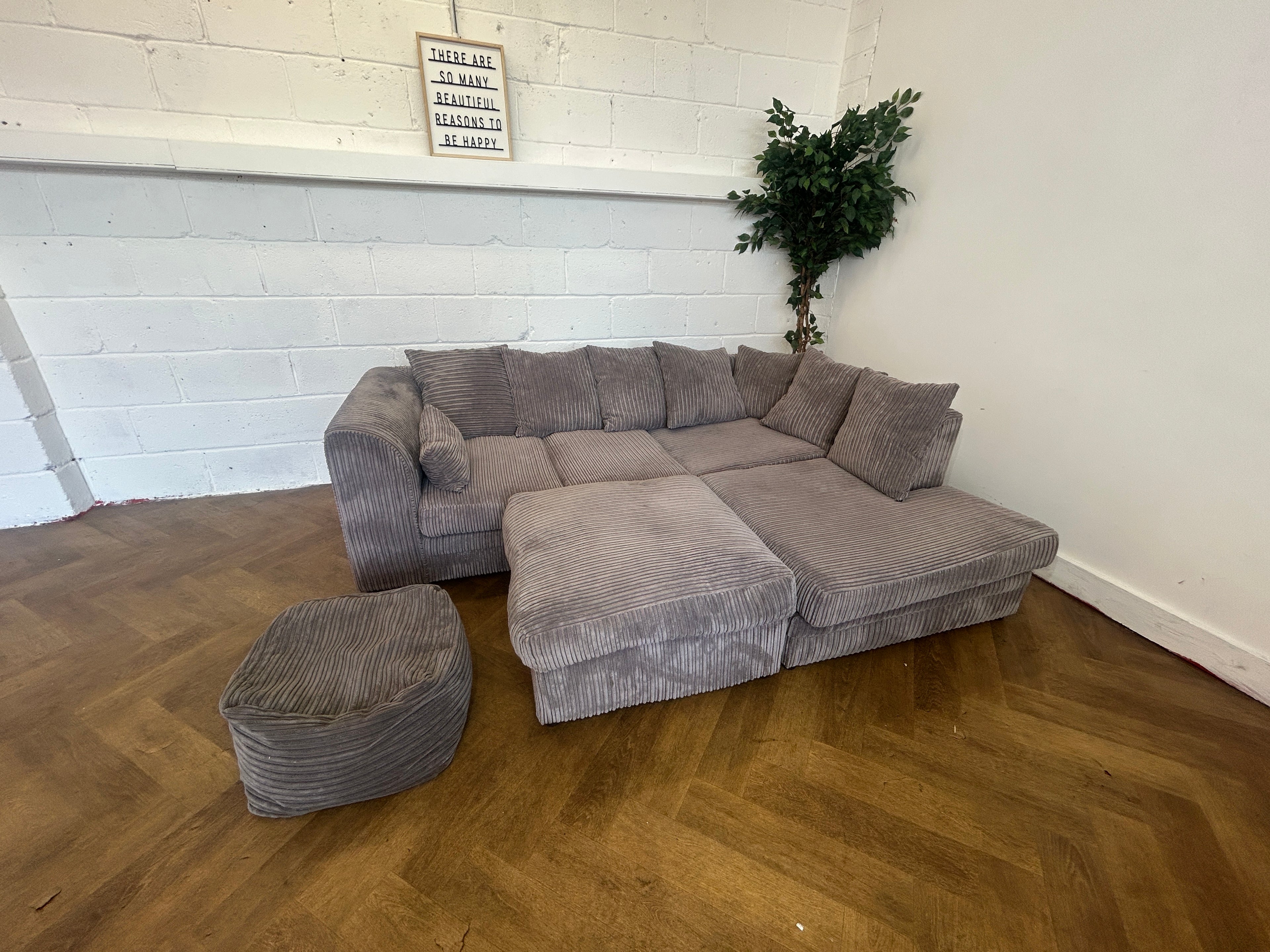 Grey Corded Corner Sofa, Left Hand Chaise