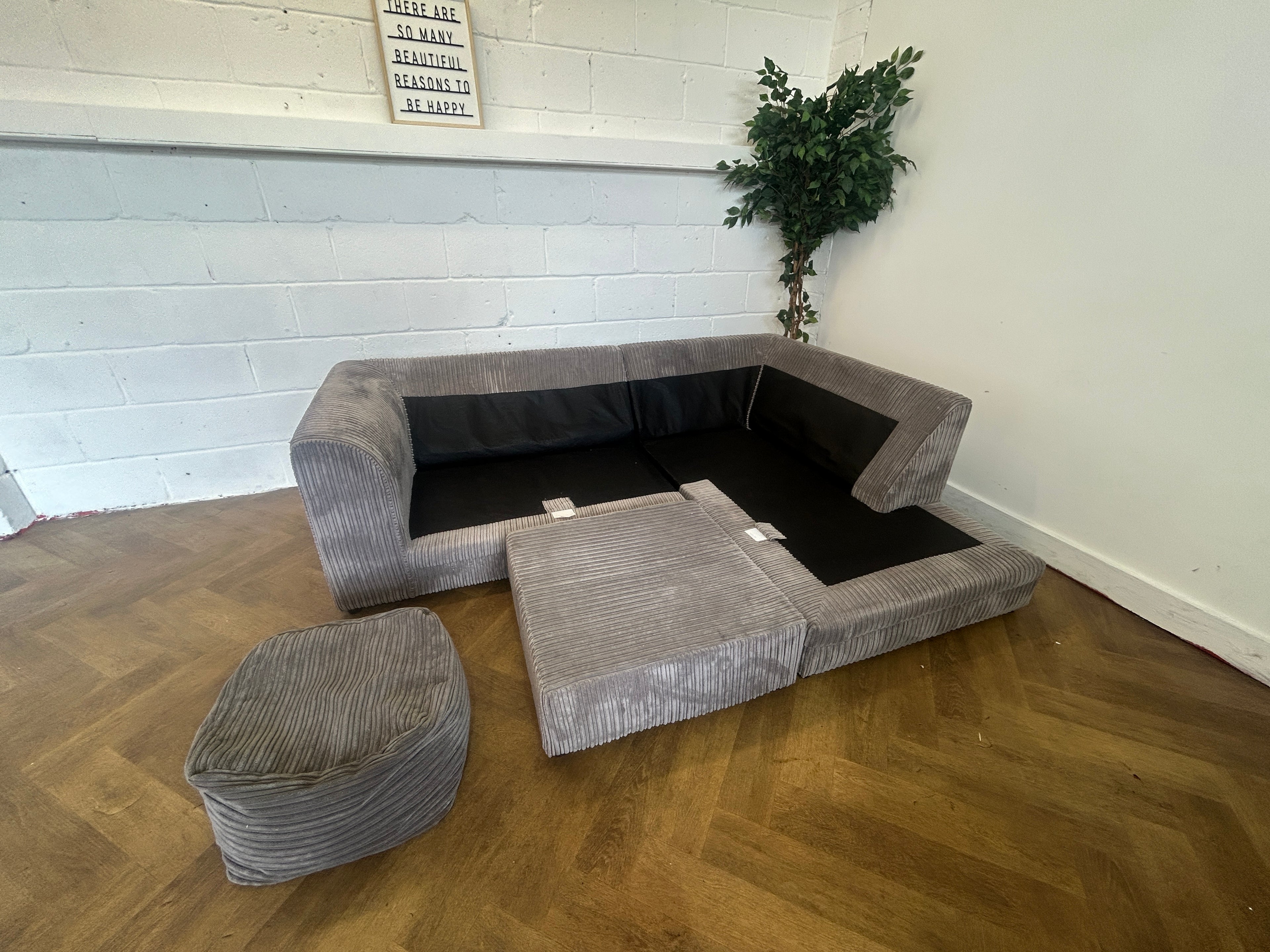 Grey Corded Corner Sofa, Left Hand Chaise