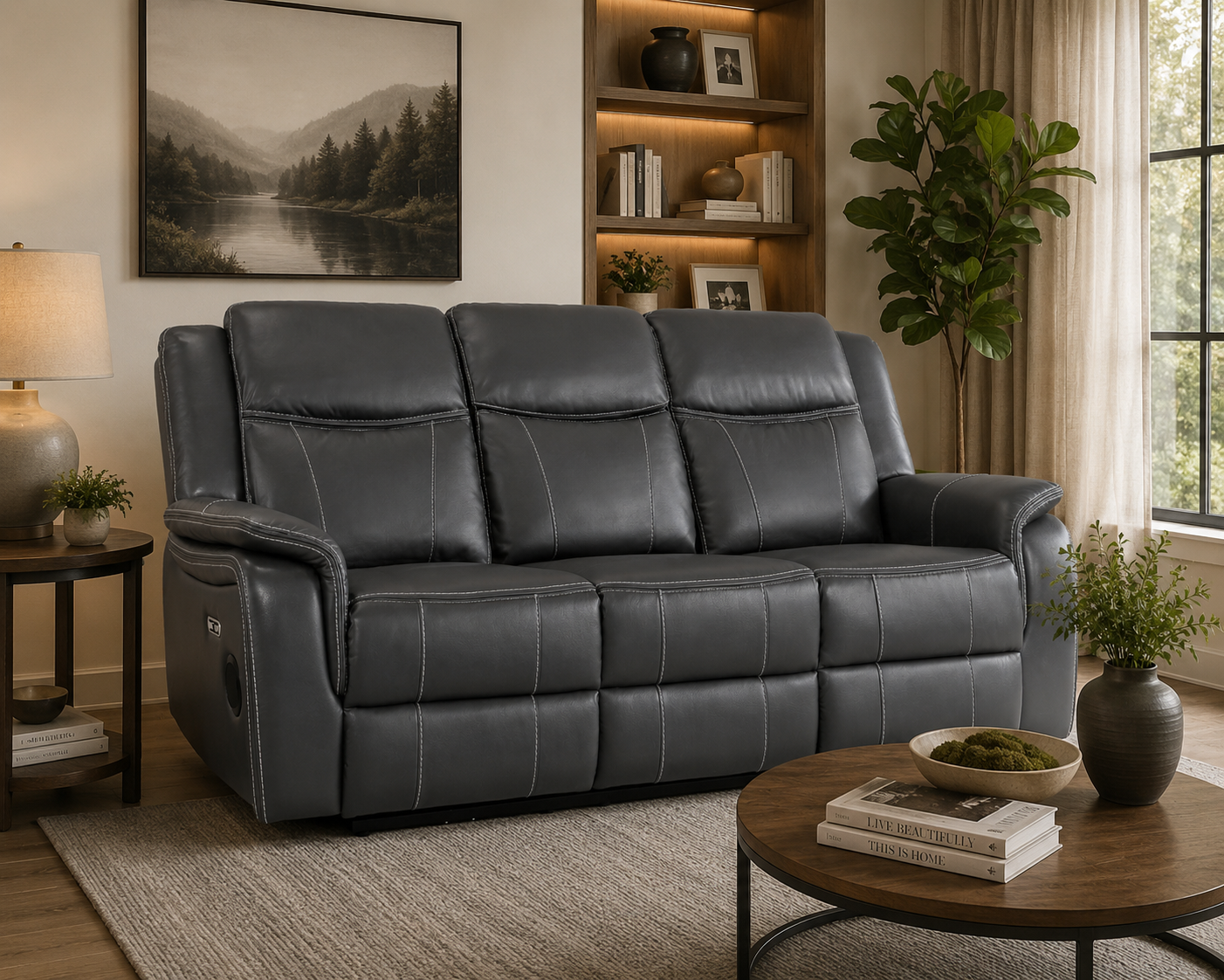 Solar Tech Electric Recliner 3 Seater Leather